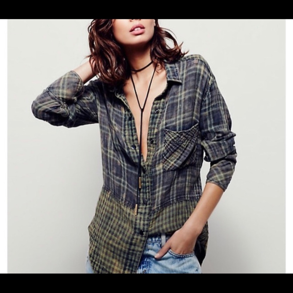 Free People Flannel plaid  gauzy top.